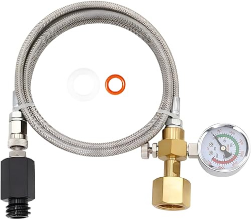 Verbesserter Soda-Maschinen-Co2-Adapter, Edelstahl-Schlauch mit größerem Manometer, CGA320 Co2-Tank-Direktschlauchadapter auf Jet/One Touch/Fizzi/Aqua Fizz Sodawassermaschine (152,4 cm)