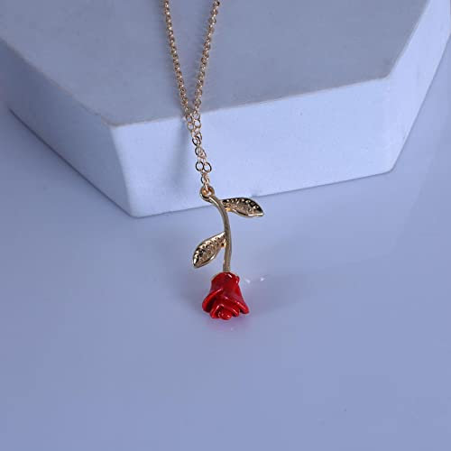 Bysonglezai Halskette Damen Anhänger Geschenk Frauen Kette Fashion Rose Pendant Beauty Beast Lovers Geschenke Für Frauen Mädchen 4