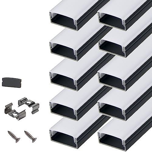 StarlandLed Schwarze Aluminiumkanal 10er-Pack mit komplettem Montagezubehör für bis zu 16mm LED-Streifenlicht, perfekt geeignet für Hue LightStrip Plus …