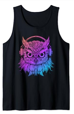 Eule mit Kopfhörer Rave Turntable Electro DJ Techno Eulen Tank Top