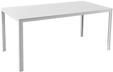 Totò Piccinni Tavolo rettangolare MESSICO 158x78 struttura in metallo piano in polietilene effetto legno per giardino (Bianco)