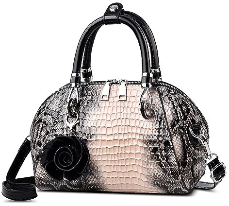 FORRICA Handtasche Damen Krokodilmuster Umhängetasche PU Leder Frauen Schultertaschen mit Blume Anhänger Elegant Henkeltaschen für Verabredungen Bankett Shopper Aprikose