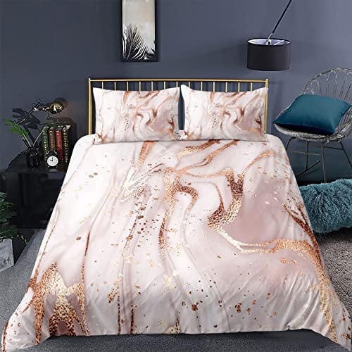 Single Duvet Cover Set Rose Gold Marble Bedding Microfiber Duvet Cover Soft Duvet Set 140x200cm Duvet Cover Sets with Zipper Closure Bedding Set Includes Pillow Cases 2 Pack 50x75cm