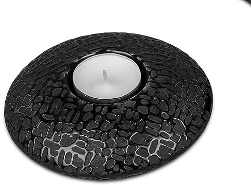 Formano Teelichtleuchter Leuchter flach Licht aus Keramik 13cm in schwarz-matt