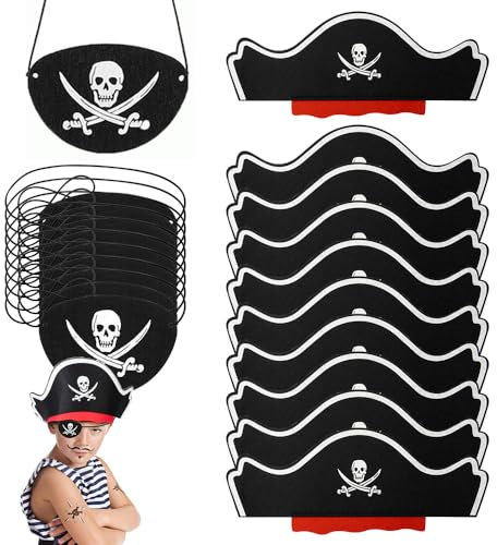Cappelli da Pirata per Bambini, 20 Accessori da Pirata, 10 Cappelli da Pirata per Bambini Festa Pirata, Set di Decorazioni di Compleanno per Bambini Pirata