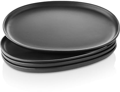 EVA SOLO | Nordic Kitchen | Ovaler Teller 32 cm | Nordische Küche | 4 Stück | Steingut | Dänisches Design & Funktionalität | Schwarz