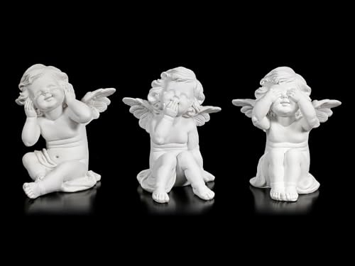 3er Set Weiße Cherubim Figuren - Nichts Böses sehen, hören, Sagen, 13,5cm, Kunststein Engel Putte Deko