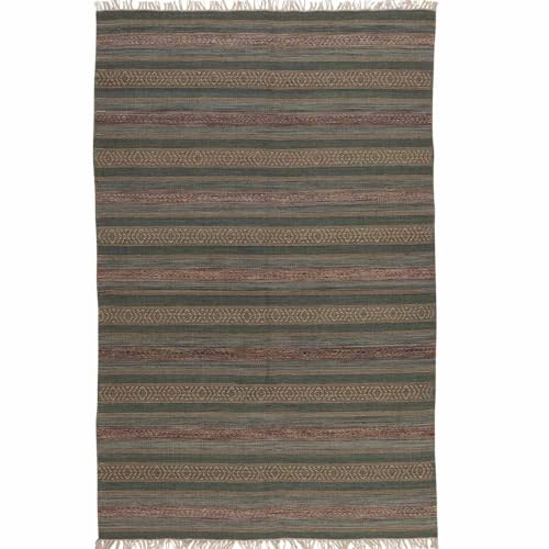 Knutzen Wohnen Kelim Teppich 160 x 230 Kiel - Fransen Teppich Wolle Natur - Handgewebt und beidseitig verwendbar - Ideale Wohndekoration für jeden Wohnraum