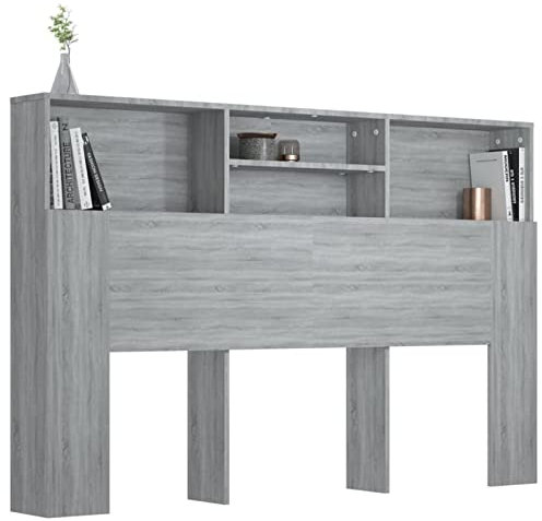 Gecheer Headboard Built in Cabinets, Bedroom Display Shelf, Bedside Cabinet with Headboard, Wooden Storage Backboard Bed Accessory Grey Sonoma 160x19x103.5 cm