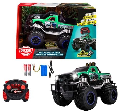 Dickie Toys - RC Auto Jungle Wrestler Ford F150 (30 cm) - Ferngesteuerter Monstertruck ab 6 Jahre mit Licht - Remote Control Car für Kinder, 10 km/h, 2,4 GHz Fernbedienung, inkl. Batterien & Akku