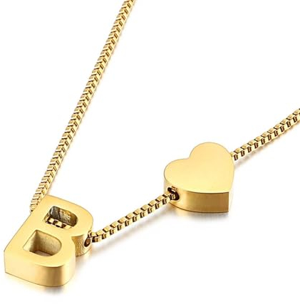 Homxi Gold Halskette mit Anhänger Mädchen,Kette Edelstahl für Anhänger Mädchen Buchstabe B mit Herz Anhänger Kette Gold