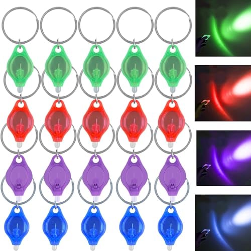 Mini LED Keychain Flashlight Small Torch Mini Colorful Light Portable Battery Powered Key Ring Torch Multicolor (20PCS)