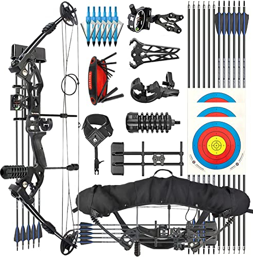 ZSHJGJR Compoundbogen Set Bogenset für Bogenschießen Sportbogen Verstellbarer Jagd Compoundbogenset 30-55 lbs 310fps Jagdausrüstung mit Komplettes Zubehör Kit (Schwarz, Linkshänder)
