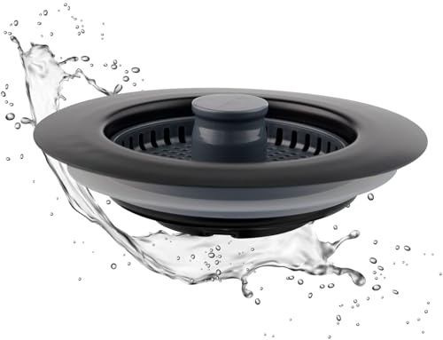 Hibbent Kitchen Sink Plug,Kitchen Sink Strainer and Stopper Combo, Stainless Steel Stopper and ABS Strainer,Anti-Clogging,kitchen Sink Strainer Plug,and Prevent Odors-Sinks Depth > 22mm-Black