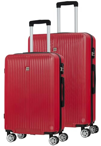NOWI Hartschalen-Koffer Trolley Rollkoffer Reisekoffer Handgepäck 8 Rollen (M-L-XL-Set) (Rot, 2-teiliges Set)
