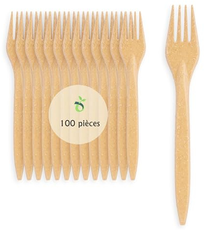 ECOPICNIC 100 Stück Mehrweg Gabeln aus Hellbraunem WPC | Robuste, biologisch abbaubare Gabeln, Alternative zu Plastikgabeln