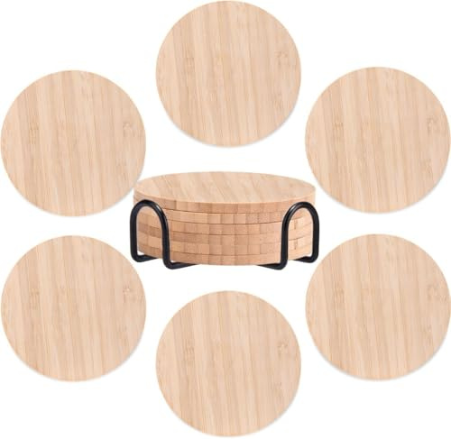 Funny Big Bang Theory Bamboo Wood Coasters Set of 6, Novelty Coasters with Holder Housewarming Gift Kitchen Decor
