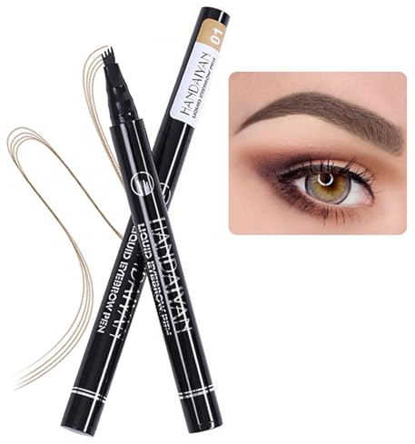 4 Micro Tip Augenbrauenstift, Microblading Augenbrauenstift Wasserfest, Langlebige Wischfest Eyebrow Tattoo Pencil Schnell Trocknend Hochpigment Augenbrauen stift Mit 4 Gabelspitzen (01 Dunkelbraun)