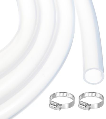 sourcing map 3ft Clear Silicone Rubber Tubing 19mm x 23mm Plastic Tube Flexible Air Hose for Brewing, Wine Making, Pump Siphon, 3/4 ID, with 2pcs Clamps