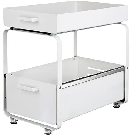 Panier de Rangement Coulissant à 2 Niveaux,Organiseur D'armoires de Cuisine,Tiroir Organisateur,Porte-épices pour Comptoir,Panier Coulissant sous évie,Cuisine,Salle de Bain (40*25.5*39.5cm(blanc))