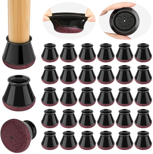 32 Stück Stuhlbeinkappen, Schwarz Silikon schutzkappen für stuhlbeine mit eingewickeltem Filz, Rund filzgleiter für stühle, Stuhlbeinschoner für Hartholzböden(Fit:20.1-30mm)