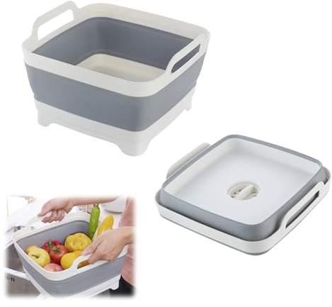 Nexoria Cuenco plegable para camping, cuenco de lavado plegable, cuenco de lavado plegable, cuenco de lavado plegable con tapón de drenaje y asas de transporte, cuenco de lavado plegable para camping