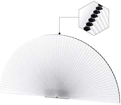 OUDUCK Bogen-Fensterschirme, Verdunkelung, Halbkreis, Zellulär, Plissee, Halbmond-Fensterblenden für halbkreisförmige Fenster, einfach zu schneiden und zu installieren, (Radius: 61 cm, Weiß)