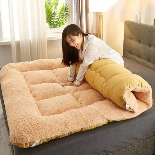 Futon-Matratzen, dick, Futon-Bodenmatratze, weich, faltbar, tragbar, Doppelbett, japanische Futons, japanische Tatami-Rollmatte, faltbar, 120 x 200 cm, Hellkaffeefarben