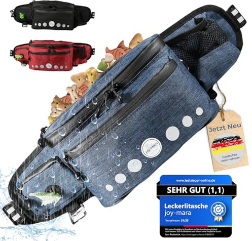 joy-mara Leckerlitasche für Hunde - wasserdichte Hunde Leckerlitasche & Bauchtasche Hundetraining, Gassi Tasche Hund mit Flaschenhalter, Futtertasche Hund mit Kotbeutelspender & Leckerlibeutel