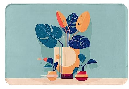 WBQLSL Paillasson lavable en bambou à dos de tortue bleu orange pour salle à manger, salon, hôtel, salle de bain, 40,6 x 61 cm