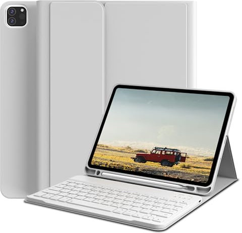 GKABXY Hülle mit Tastatur für iPad Pro 11 4. / 3. / 2. Generation 2022/2021/2020 mit stifthalter, Magnetische Abnehmbare Bluetooth-Tastatur, QWERTZ Layout, für iPad Pro 11 Zoll, Grau