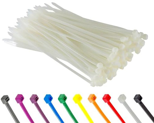 100 Stück Kabelbinder Schwarz, Kabelbinder UV Beständig, Nylon Verschiedene Größen Super Haltbar Selbsthemmend Cable Ties (Weiß, 100 Stück x 100mm) Weiß•100 Stück x 100mm