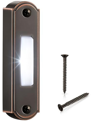 Metal Lighted Doorbell Button, Heavy Duty Metal Wired Door bell Push Button LED Wall Mounted Doorbell Switch for Home Universal Garage Door Opener Switch, White Light, Property In Copyright(Bronze)