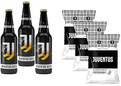 Bombeer della JUVENTU.S 3 Bottiglie da 33cl + 3 Patatine da 25gr - Birra Originale By Christian Vieri - Puro Malto Bottiglie di Vetro - Made in Italy