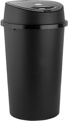 SterlingEdge 45L Touch Top Bin – Black Plastic Recycling Bin with Colour-Coded Lid for Waste Sorting – Large Press-Top Dustbin for Home, Office, Commercial & Outdoor Use – Durable, Hygienic Trash Can