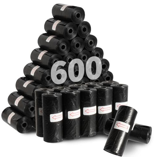 KOMABLEN 600PCS Bolsas Caca Perro Biodegradables, 40 Rollos Bolsas Excrementos Perros con Porta Bolsas Caca Perro, A Prueba de Fugas Dog Poop Bags Accesorios Perro 33x22.8cm(Negro)