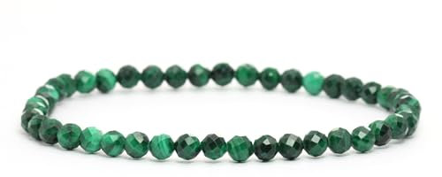 LAKADA Echtes Malachit Edelstein Armband mit facettierten 4mm Perlen Heilstein Schutzstein Edelsteinarmband Glücksbringer Talisman Geschenk (Malachit, 15CM)