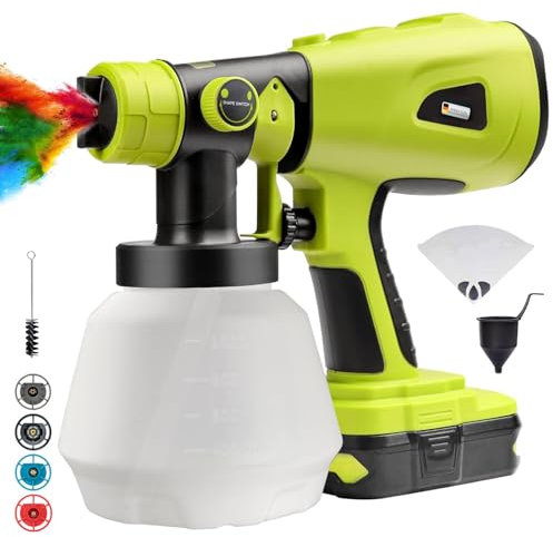 Cordless Paint Sprayer, Electric Handheld Paint Spray Gun for Ryobi 18V, Portable Spray System with 4 Nozzles 3 Patterns and 1000ml Container, for Furniture Fence Wall (Without Battery)