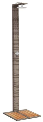 Gartendusche aus Poly Rattan & Akazienholz (50x55x224 cm) - Langlebige Outdoor-Dusche für Pool, Garten & Terrasse - Graue Naturdesign-Dusche für Erfrischung im Freien