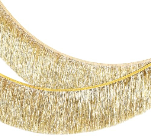 MOMAHUA Lametta Fransen Girlande Laser Gold, 20x200cm Metallic Foil Fringe Garland Lametta Glitzer Vorhang für Parade Floats, Verlobung Hochzeit, Weihnachten, Geburtstagsparty, Fransengirlande