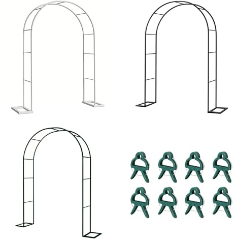 Gartenbogen aus Metall mit Sockel für Kletterpflanzen Outdoor Pergola Rankhilfe Weißer Rosenbogen 200x230cm Dekorative Gartenlaube für Terrasse und Terrasse