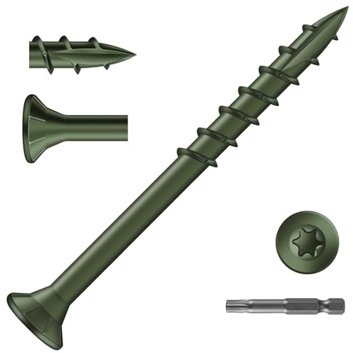 Zynthor 50Pcs 4.2 x 50mm Decking Screws, Green Wood Screws | Flat Head Deck Screw, Torx Drive Screw for Wood Timber, T25 Star Bit Included