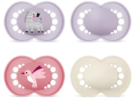 MAM Original Schnuller 16+ Monate, 4er-Set, Zebra/Vogel | Zahnfreundliche symmetrische Sauger-Form aus weichem MAM SkinSoft Silikon, angenehm für empfindliche Babyhaut, 4 im Set