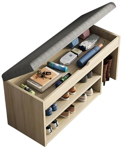 Schuhbank mit Kissen, verstecktem Stauraum und offenen Fächern, Sitz für Wohnzimmer, Schlafzimmer, Schrankorganisation