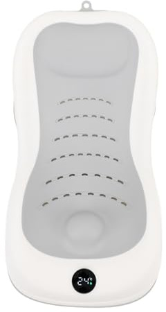 Fdit Baby-Badewanne, Weiches Waschbecken, Thermometer, Rutschfest, Tragbar, Badewanne für Neugeborene, für Babybadewanne, Kunststoff- und Elektronische Komponenten, 20,5 X 10,6 Zoll (GRAY)