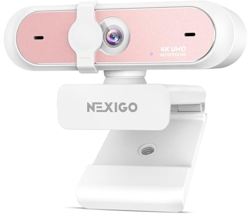 NexiGo N660P Pro Webcam 4K avec Lentille sans Distorsion, 1080P 60 FPS Autofocus, 3DNR, Micros Réduction Bruit Et Cache Confidentialité, Webcam Gaming Streaming PC Mac Switch 2, Rose