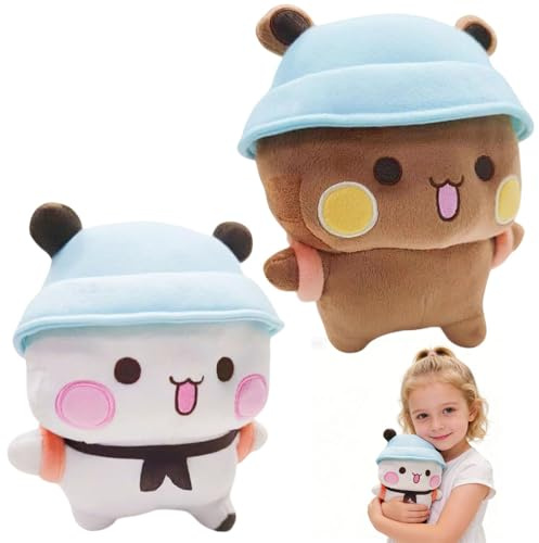 Nzkeuf Bubu Dudu Kuscheltier, 2 Stücke Bubu Dudu Plüsch 20 cm, Weißer und Brauner Bär Panda Kuscheltier, Bezauberndes Weiches Plüschtierkissen, Desktop Zimmer Dekoration, Geschenke für Jungen Mädchen