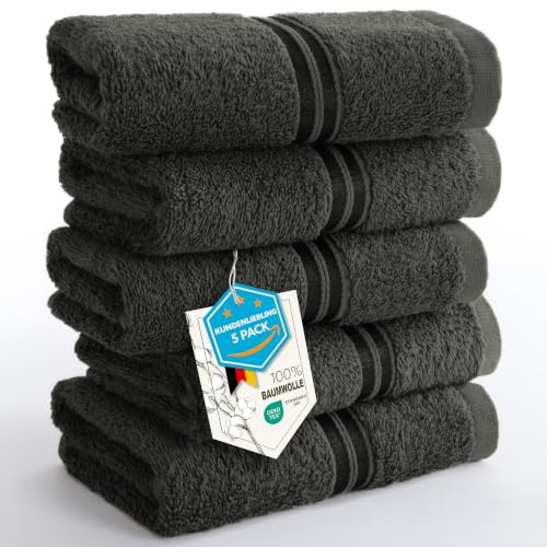 Hammetex Gästehandtücher 5er Set 30x50 cm, 100% Baumwolle Frottee | OEKO-TEX zertifiziert, weich & saugstark, Frottee, mit Aufhänger, für Badezimmer, Gäste-WC & Küche