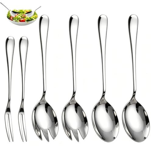 JazRvr 6-teiliges Edelstahl-Salatbesteck mit Servierlöffel & Gabel, spülmaschinenfest für Haushalt und Gastronomie, für Familie, Hotels, Restaurants, für Salat und Nudeln, Elegantes Tischaccessoire