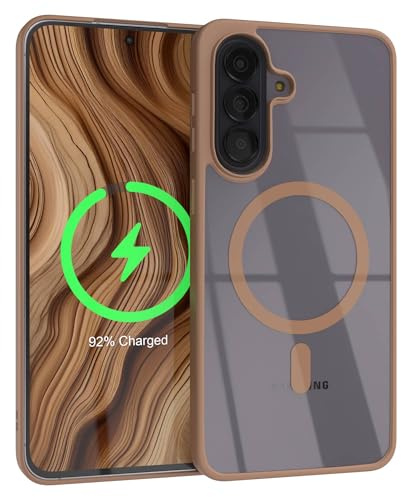 EAZY CASE Hülle für Galaxy A57 kompatibel mit Qi Charging Ultra Aufprallschutz Stoßfest und Kratzfest dünne Schutzhülle mit Kameraschutz Silikon Cover Clear Hybrid Handy Case Braun - Qi Charging